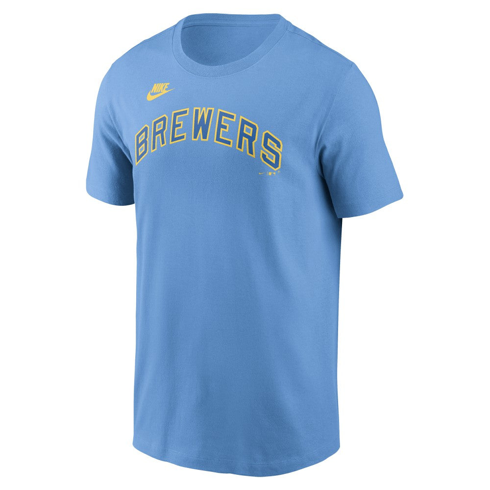 Milwaukee Brewers Cooperstown Collection Wordmark T-Shirt Powder Blue | Nike
