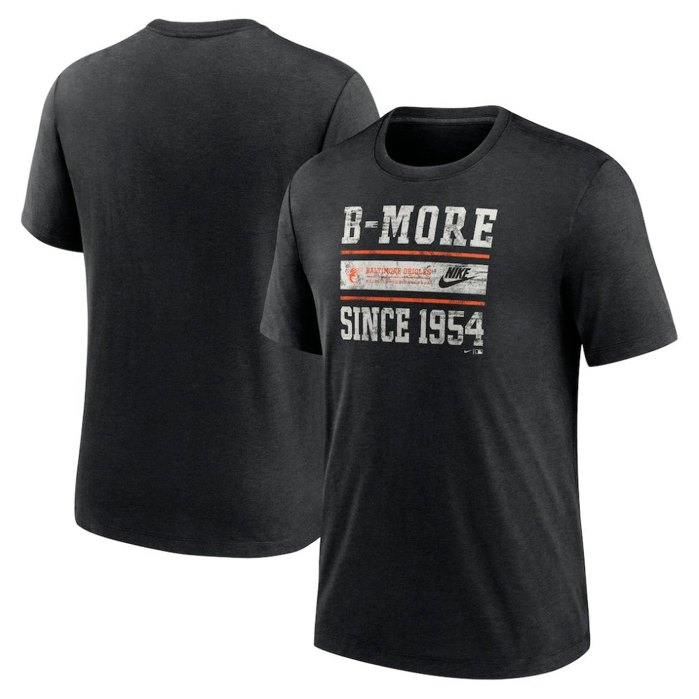 Baltimore Orioles Cooperstown Collection Local Stack Tri-Blend T-Shirt Heather Black | Nike