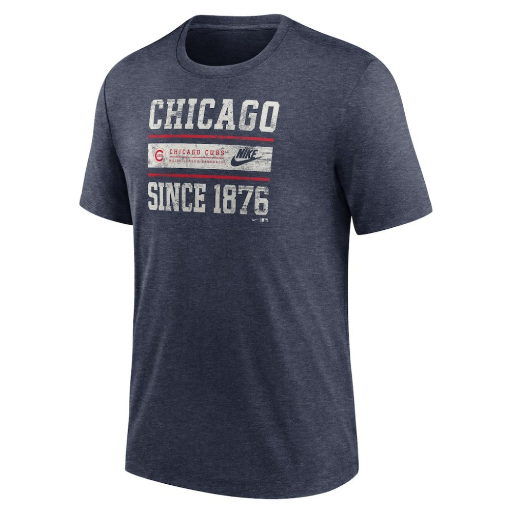Chicago Cubs Cooperstown Collection Local Stack Tri-Blend T-Shirt Heather Navy | Nike