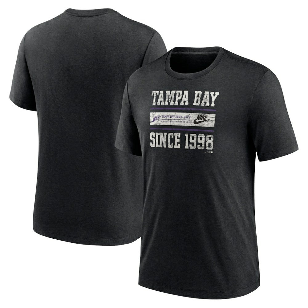 Tampa Bay Rays Cooperstown Collection Local Stack Tri-Blend T-Shirt Heather Black | Nike