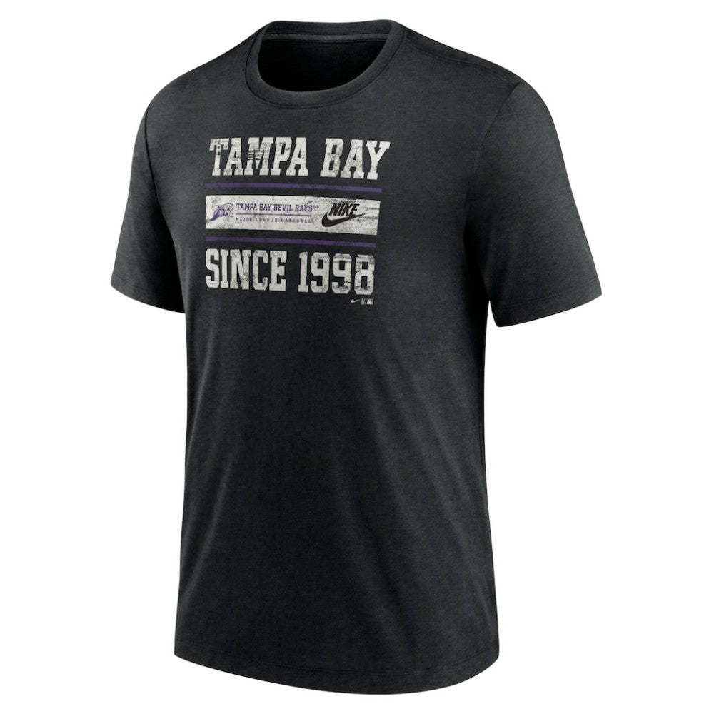 Tampa Bay Rays Cooperstown Collection Local Stack Tri-Blend T-Shirt Heather Black | Nike