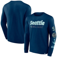 Seattle Kraken Fanatics Strike the Goal Long Sleeve T-Shirt Deep Sea Blue