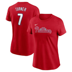 Trea Turner Philadelphia Phillies Women's Cooperstown Collection Fuse Name & Number T-Shirt Red | Nike