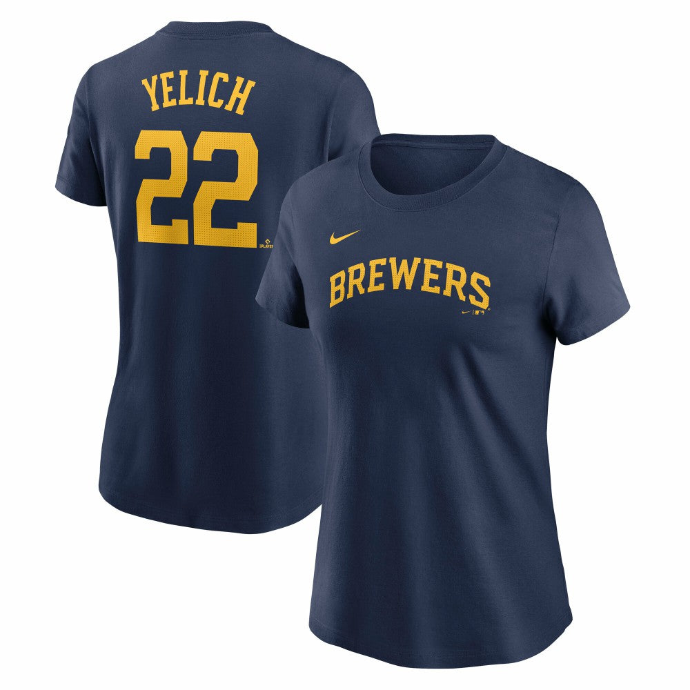 Christian Yelich Milwaukee Brewers Women's Cooperstown Collection Fuse Name & Number T-Shirt Navy | Nike