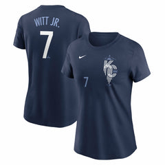 Bobby Witt Jr. Kansas City Royals Women's City Connect Fuse Name & Number T-Shirt Navy | Nike