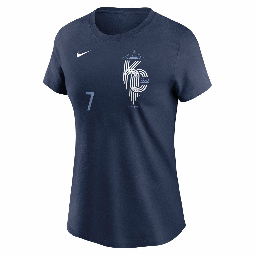 Bobby Witt Jr. Kansas City Royals Women's City Connect Fuse Name & Number T-Shirt Navy | Nike