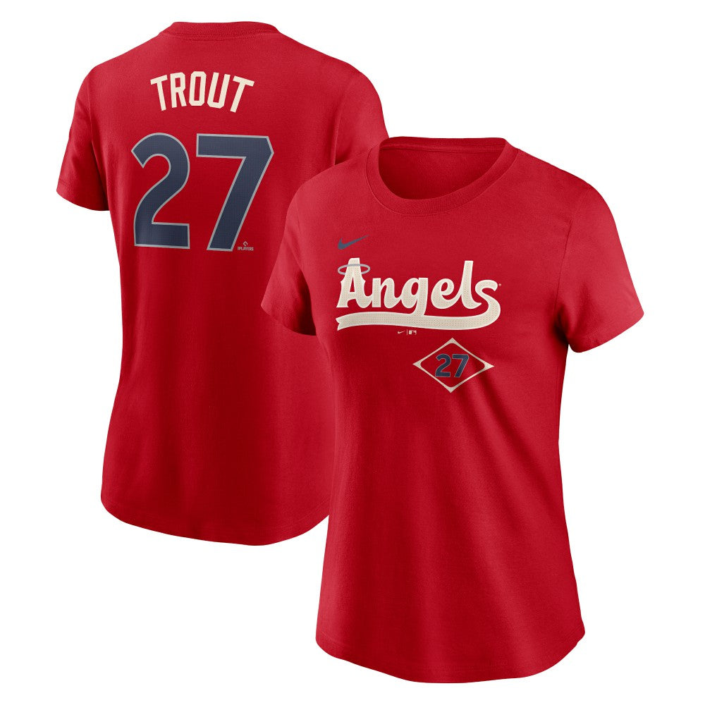 Mike Trout Los Angeles Angels Women's 2024 City Connect Fuse Player Name & Number T-Shirt Red | Nike