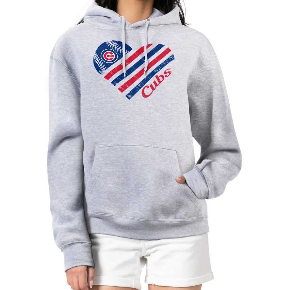 Chicago Cubs G-III 4Her by Carl Banks Women's Heart Fleece Pullover Hoodie Heather Gray