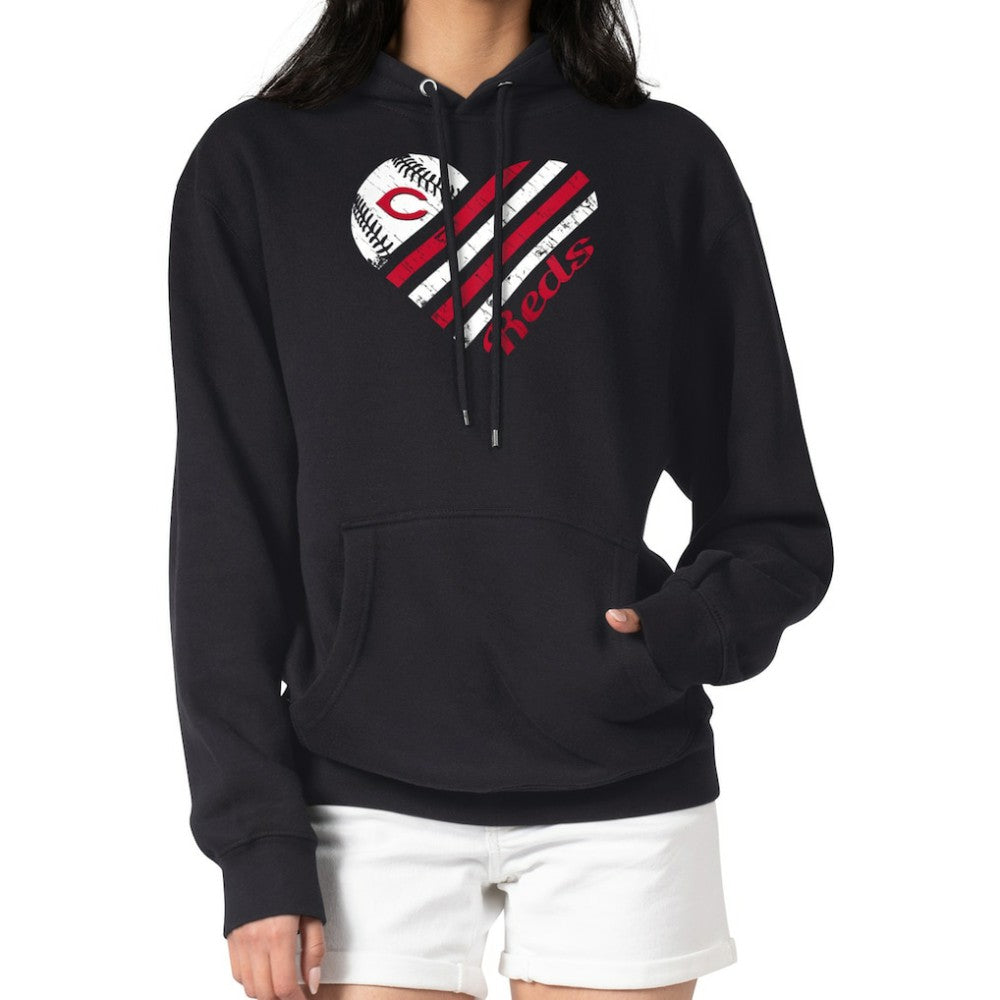 Cincinnati Reds G-III 4Her by Carl Banks Women's Heart Fleece Pullover Hoodie Black