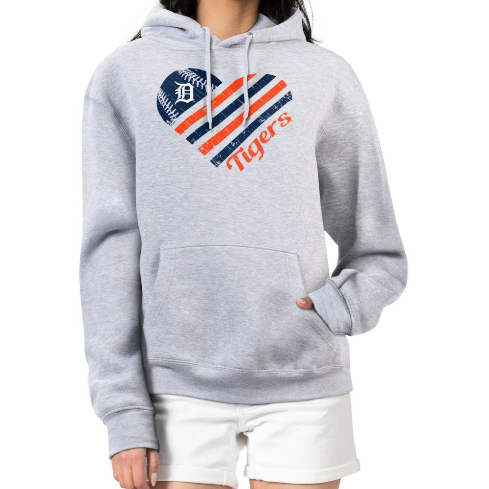 Detroit Tigers G-III 4Her by Carl Banks Women's Heart Fleece Pullover Hoodie Heather Gray