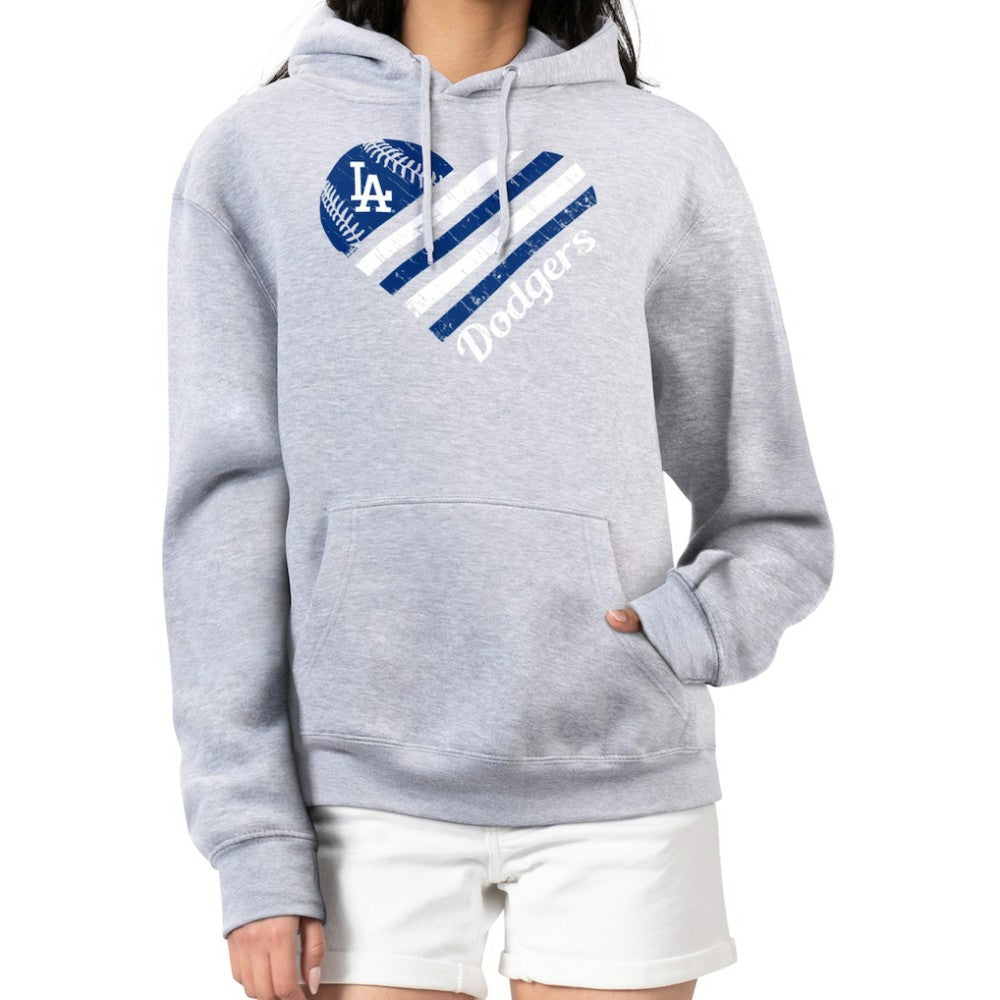 Los Angeles Dodgers G-III 4Her by Carl Banks Women's Heart Fleece Pullover Hoodie Heather Gray