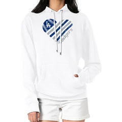 Los Angeles Dodgers G-III 4Her by Carl Banks Women's Heart Fleece Pullover Hoodie White