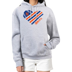 New York Mets G-III 4Her by Carl Banks Women's Heart Fleece Pullover Hoodie Heather Gray