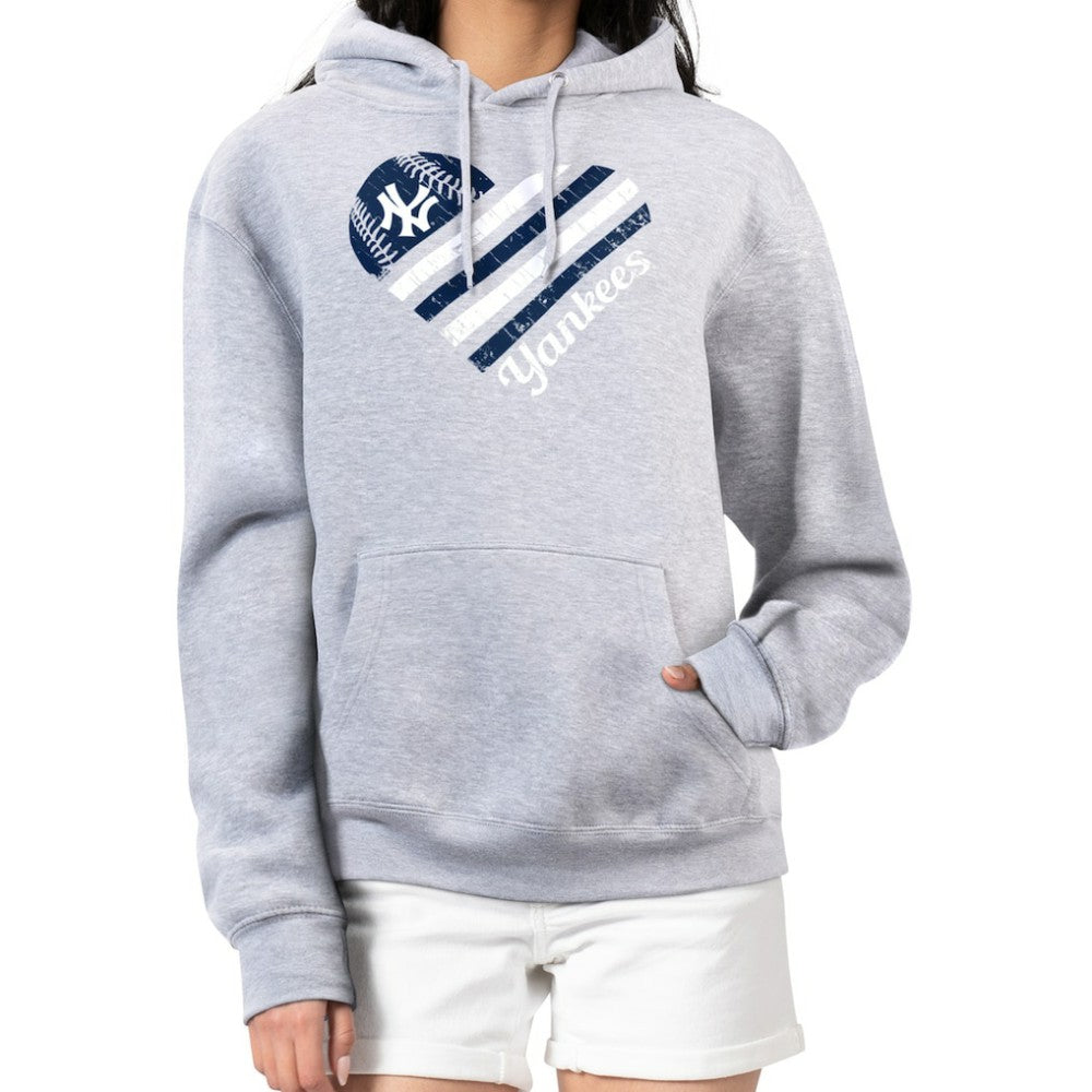 New York Yankees G-III 4Her by Carl Banks Women's Heart Fleece Pullover Hoodie Heather Gray
