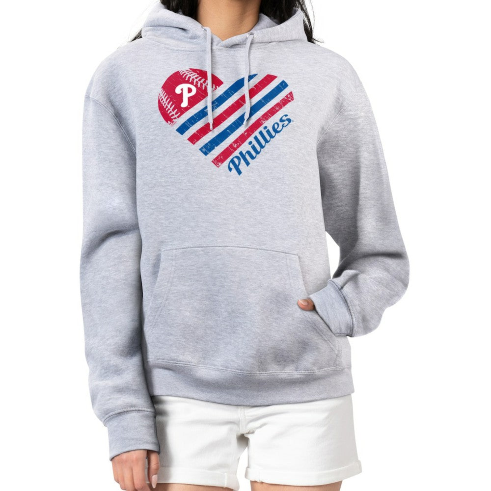 Philadelphia Phillies G-III 4Her by Carl Banks Women's Heart Fleece Pullover Hoodie Heather Gray