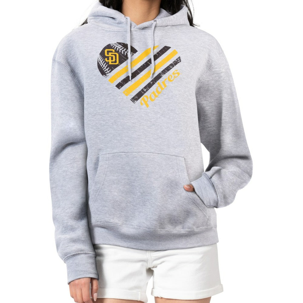 San Diego Padres G-III 4Her by Carl Banks Women's Heart Fleece Pullover Hoodie Heather Gray