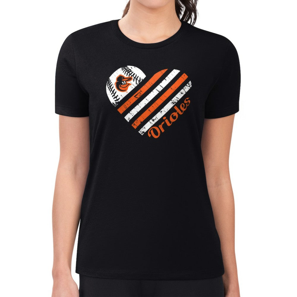 Baltimore Orioles G-III 4Her by Carl Banks Women's Super-Slim Fit Lightweight Heart Graphic T-Shirt Black