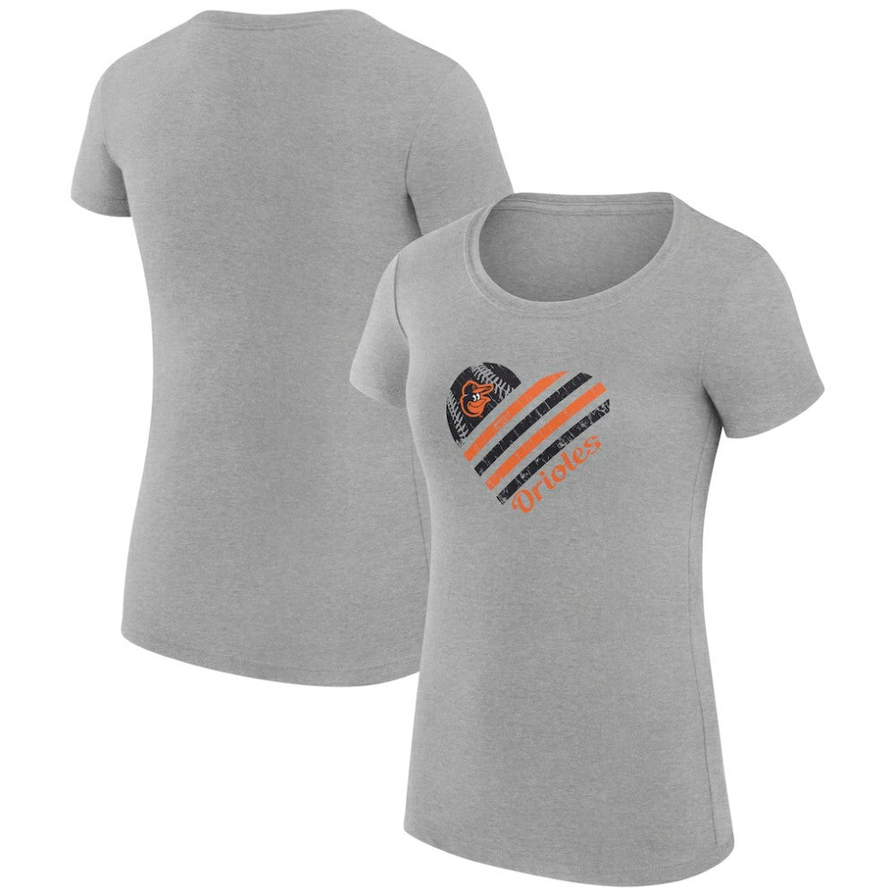 Baltimore Orioles G-III 4Her by Carl Banks Women's Super-Slim Fit Lightweight Heart Graphic T-Shirt Heather Gray