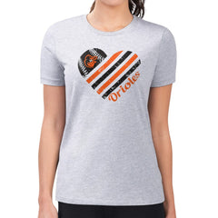 Baltimore Orioles G-III 4Her by Carl Banks Women's Super-Slim Fit Lightweight Heart Graphic T-Shirt Heather Gray