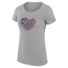 Chicago Cubs G-III 4Her by Carl Banks Women's Super-Slim Fit Lightweight Heart Graphic T-Shirt Heather Gray
