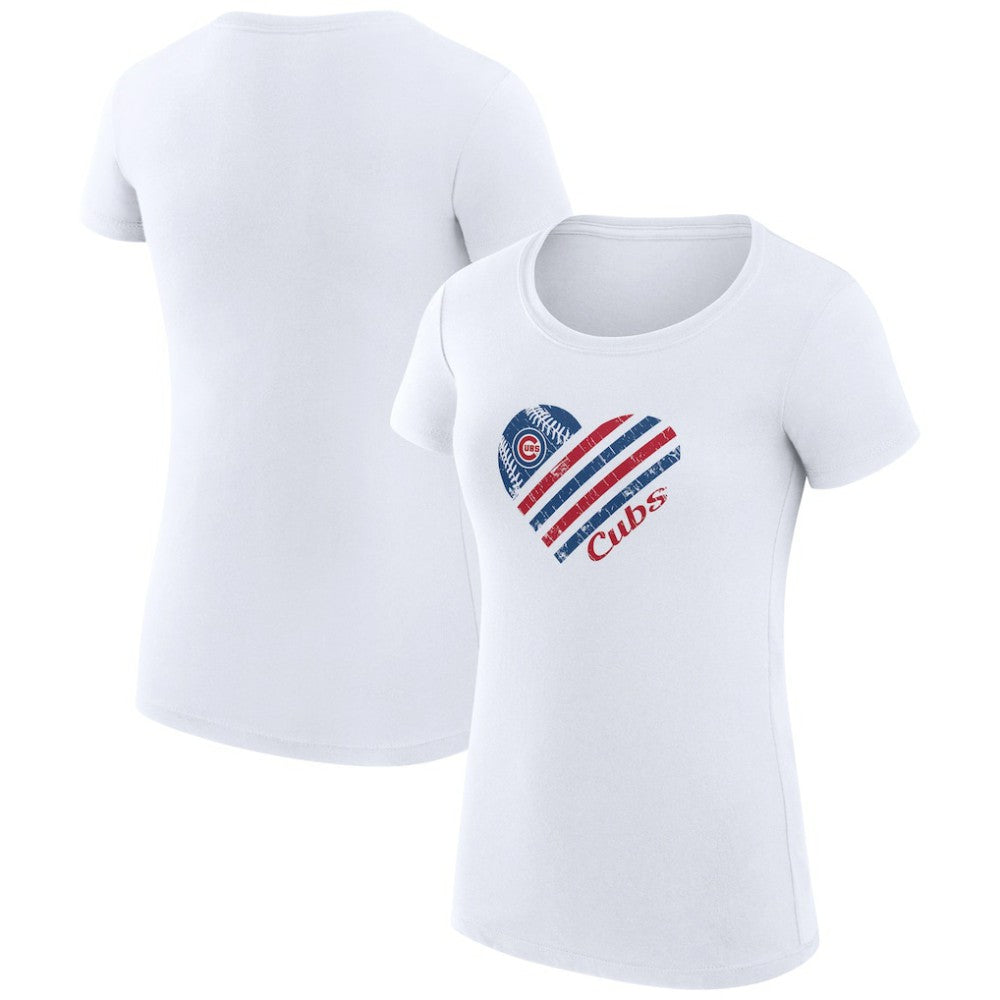 Chicago Cubs G-III 4Her by Carl Banks Women's Super-Slim Fit Lightweight Heart Graphic T-Shirt White