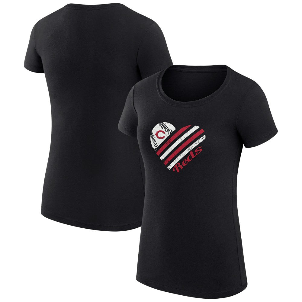 Cincinnati Reds G-III 4Her by Carl Banks Women's Super-Slim Fit Lightweight Heart Graphic T-Shirt Black