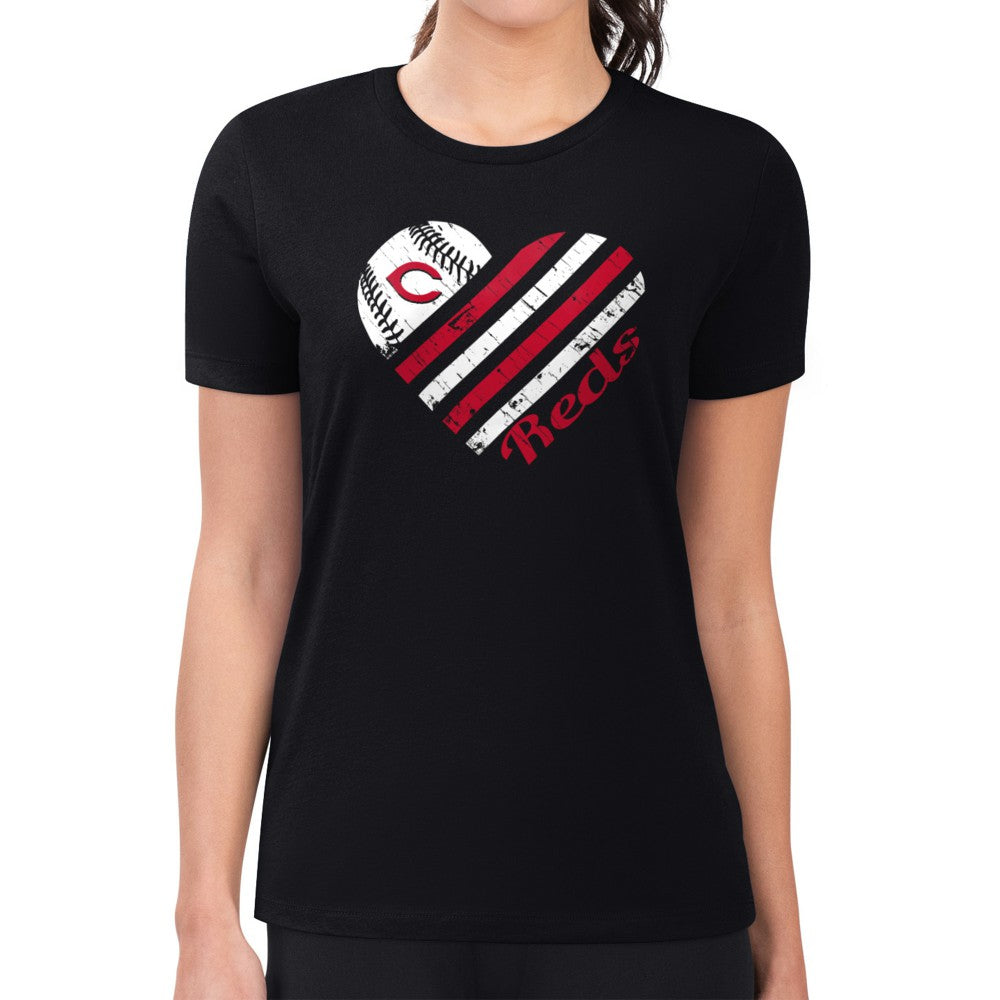 Cincinnati Reds G-III 4Her by Carl Banks Women's Super-Slim Fit Lightweight Heart Graphic T-Shirt Black
