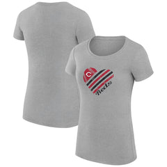 Cincinnati Reds G-III 4Her by Carl Banks Women's Super-Slim Fit Lightweight Heart Graphic T-Shirt Heather Gray