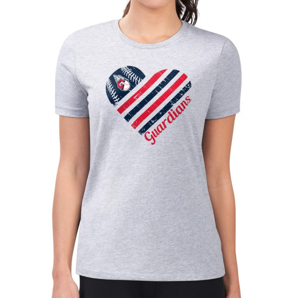 Cleveland Guardians G-III 4Her by Carl Banks Women's Super-Slim Fit Lightweight Heart Graphic T-Shirt Heather Gray