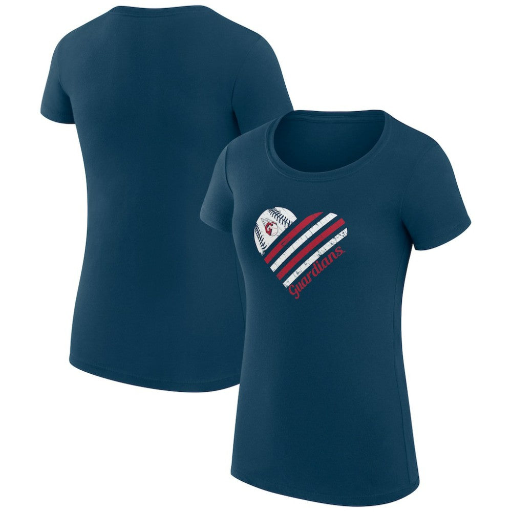 Cleveland Guardians G-III 4Her by Carl Banks Women's Super-Slim Fit Lightweight Heart Graphic T-Shirt Navy