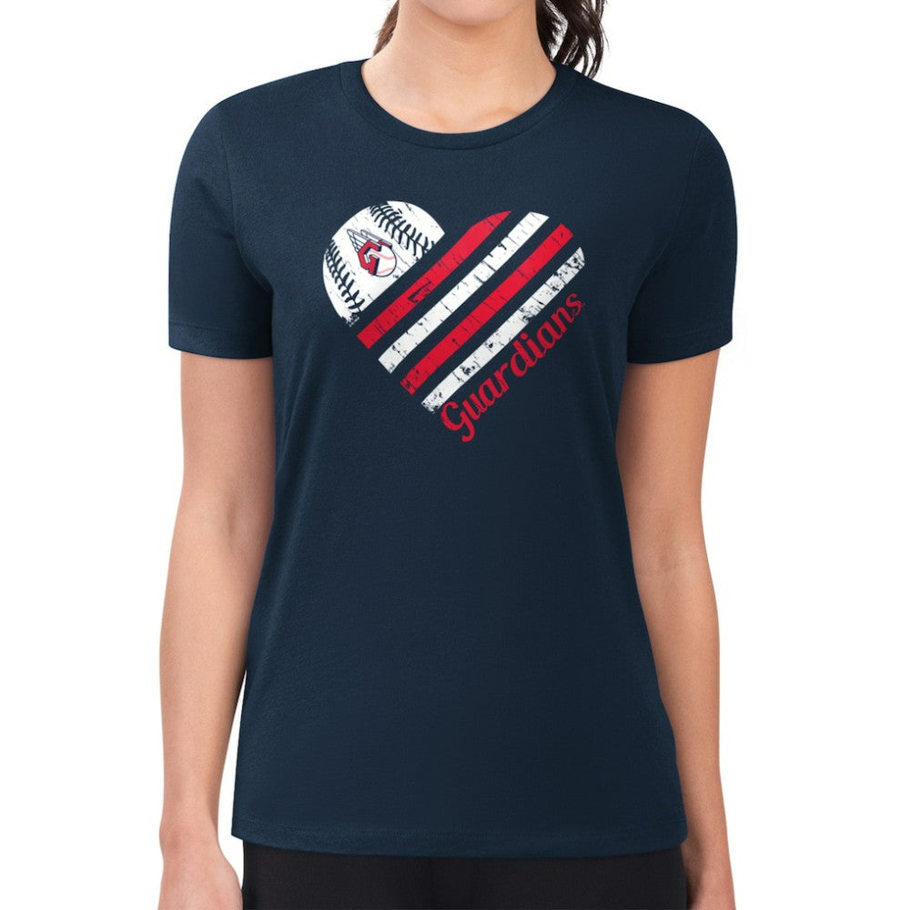 Cleveland Guardians G-III 4Her by Carl Banks Women's Super-Slim Fit Lightweight Heart Graphic T-Shirt Navy