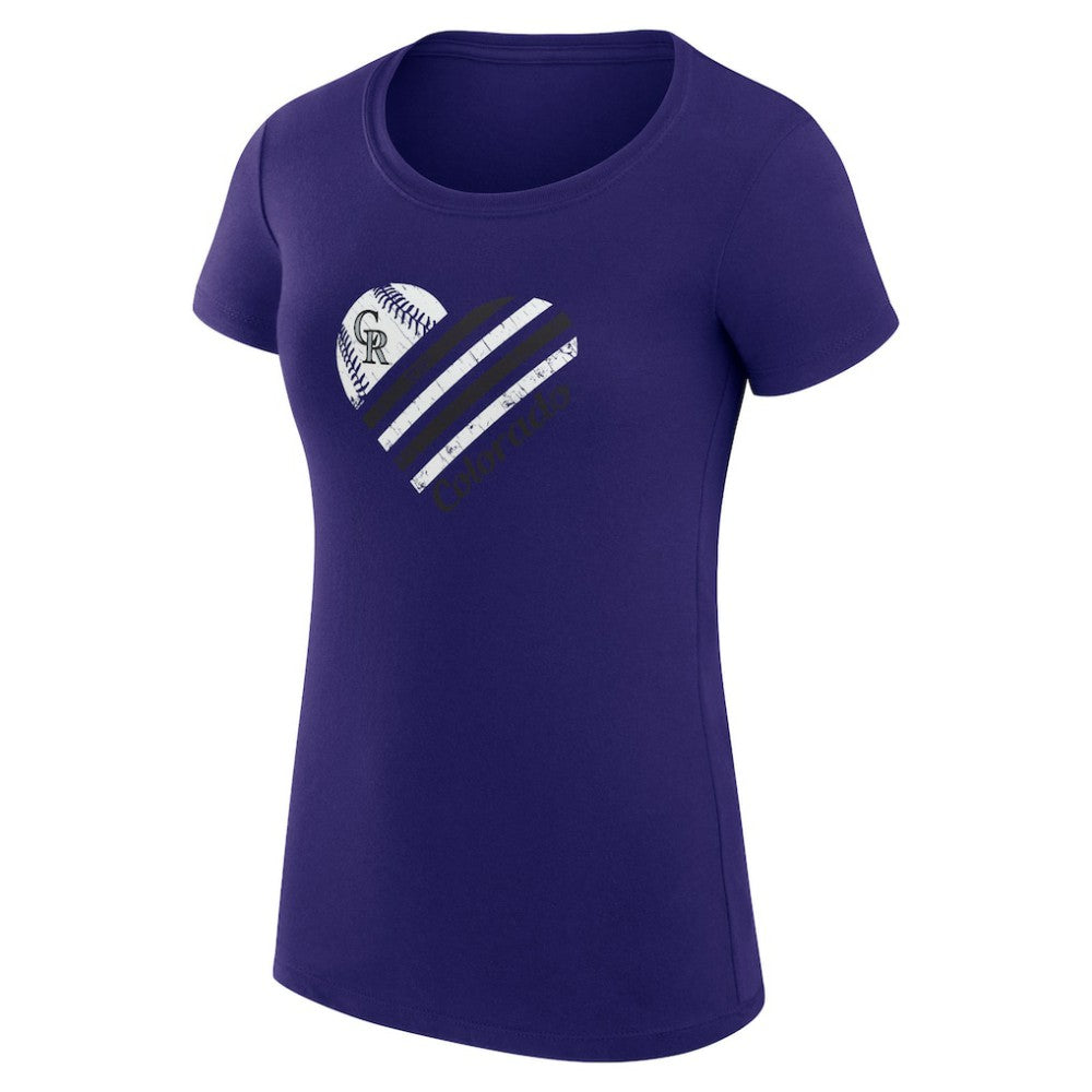 Colorado Rockies G-III 4Her by Carl Banks Women's Super-Slim Fit Lightweight Heart Graphic T-Shirt Purple