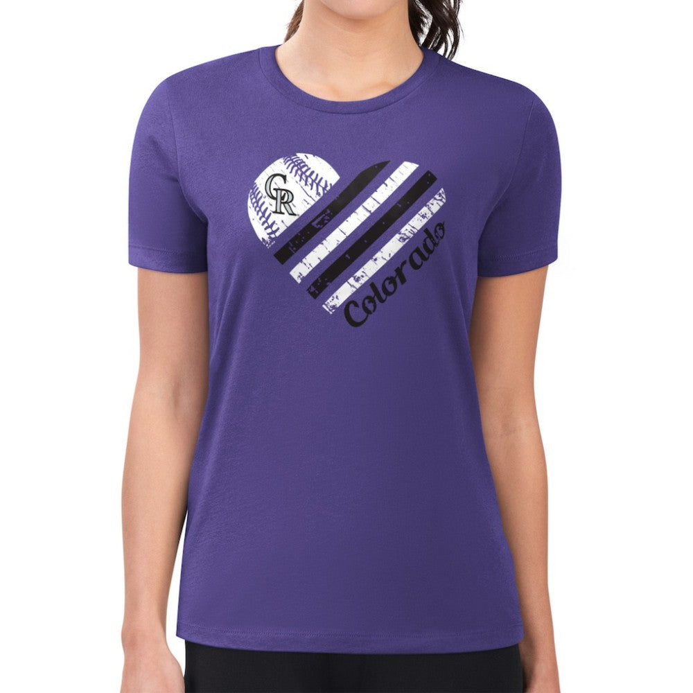 Colorado Rockies G-III 4Her by Carl Banks Women's Super-Slim Fit Lightweight Heart Graphic T-Shirt Purple