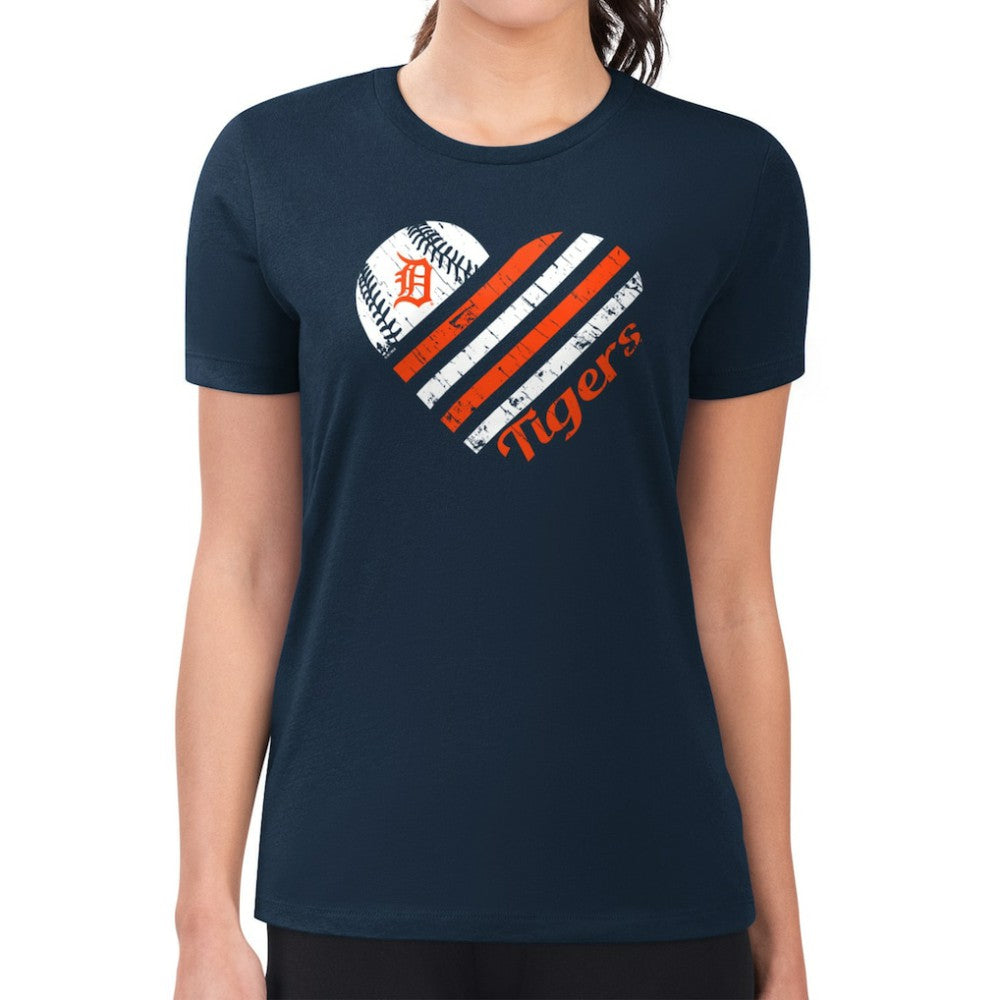 Detroit Tigers G-III 4Her by Carl Banks Women's Super-Slim Fit Lightweight Heart Graphic T-Shirt Navy