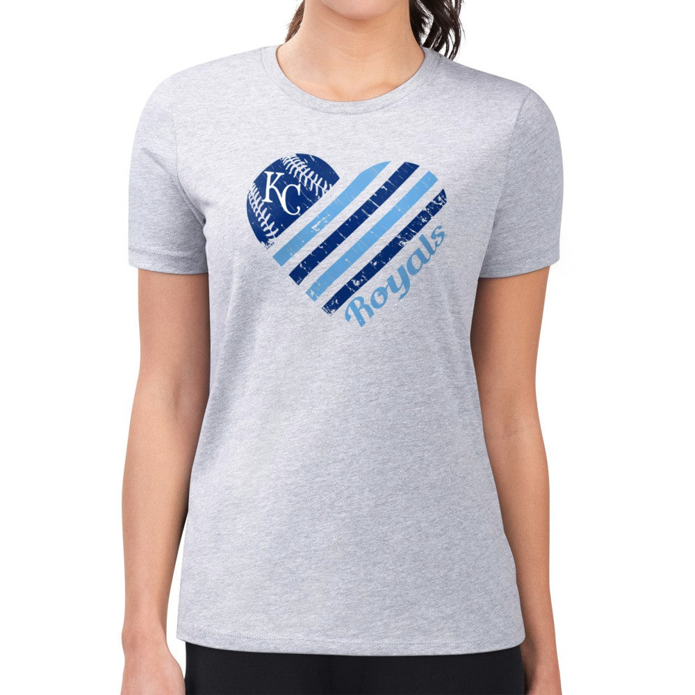 Kansas City Royals G-III 4Her by Carl Banks Women's Super-Slim Fit Lightweight Heart Graphic T-Shirt Heather Gray