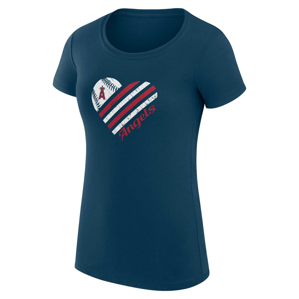Los Angeles Angels G-III 4Her by Carl Banks Women's Super-Slim Fit Lightweight Heart Graphic T-Shirt Navy