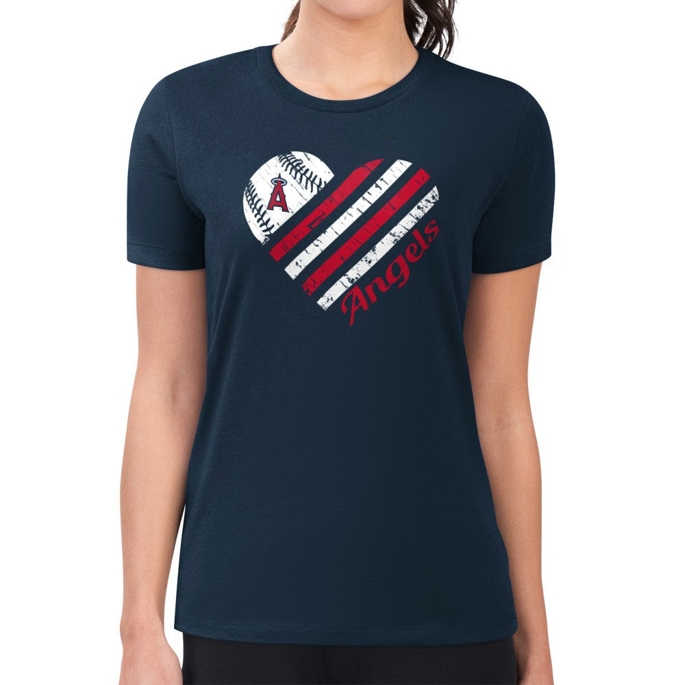 Los Angeles Angels G-III 4Her by Carl Banks Women's Super-Slim Fit Lightweight Heart Graphic T-Shirt Navy
