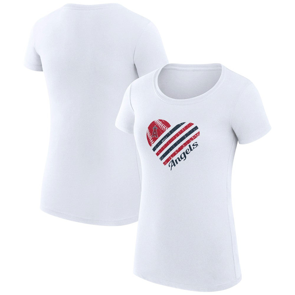 Los Angeles Angels G-III 4Her by Carl Banks Women's Super-Slim Fit Lightweight Heart Graphic T-Shirt White