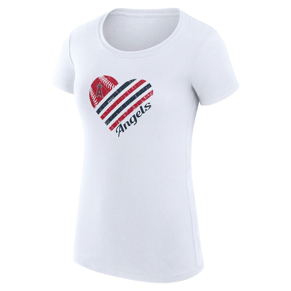 Los Angeles Angels G-III 4Her by Carl Banks Women's Super-Slim Fit Lightweight Heart Graphic T-Shirt White