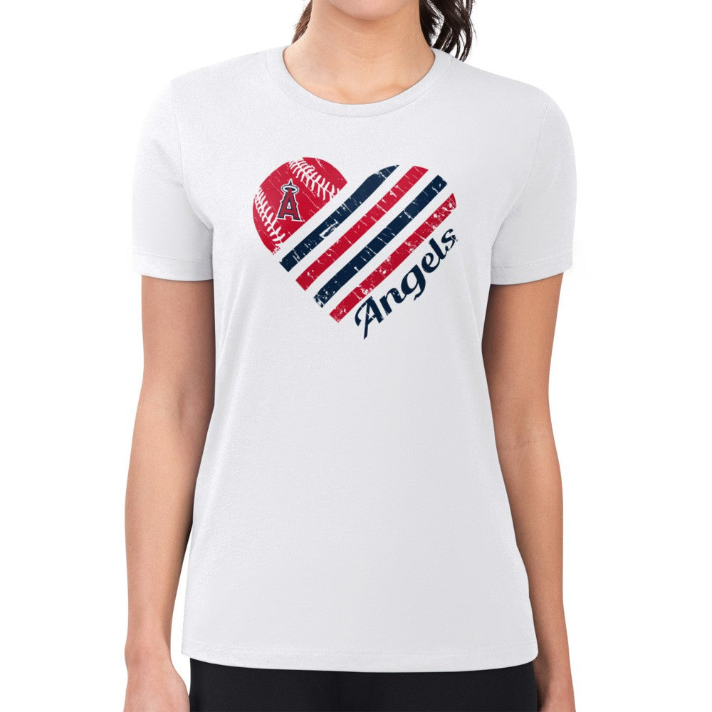 Los Angeles Angels G-III 4Her by Carl Banks Women's Super-Slim Fit Lightweight Heart Graphic T-Shirt White