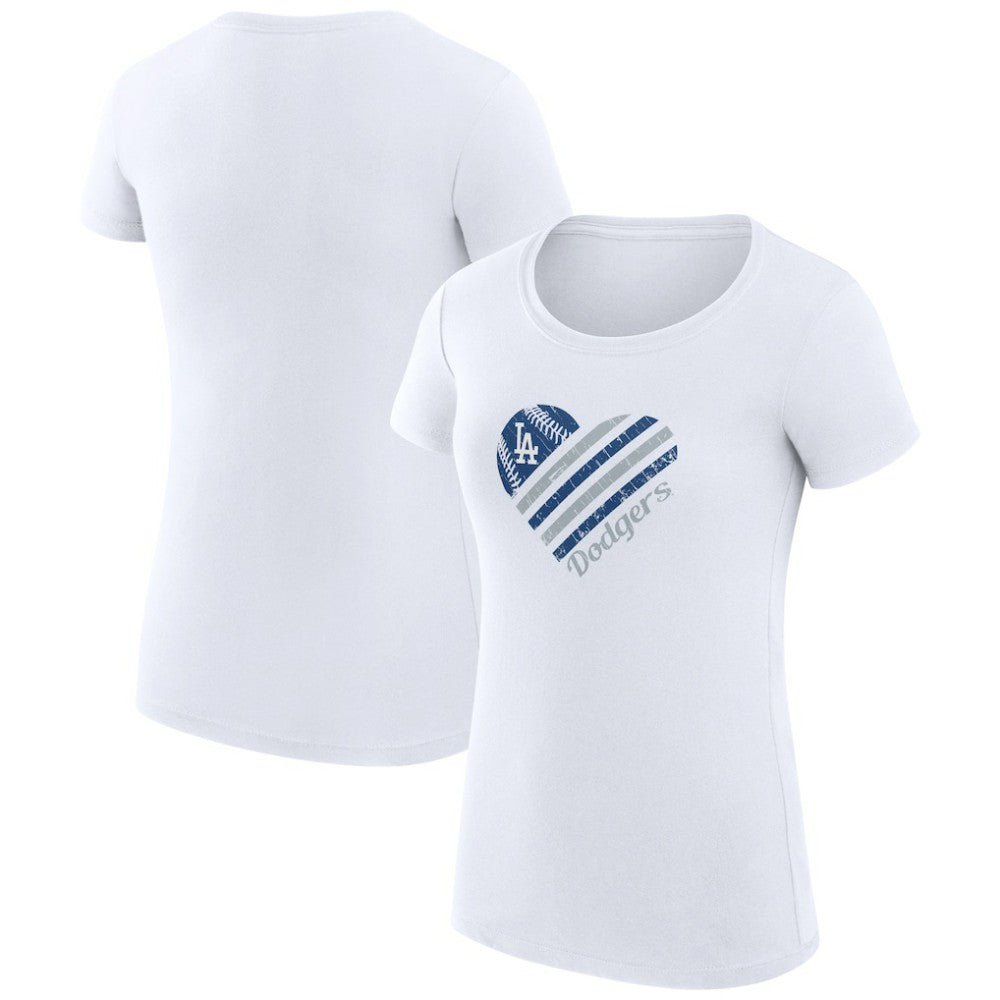 Los Angeles Dodgers G-III 4Her by Carl Banks Women's Super-Slim Fit Lightweight Heart Graphic T-Shirt White
