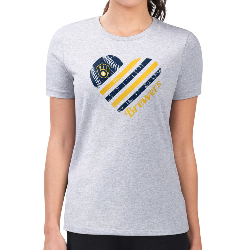Milwaukee Brewers G-III 4Her by Carl Banks Women's Super-Slim Fit Lightweight Heart Graphic T-Shirt Heather Gray