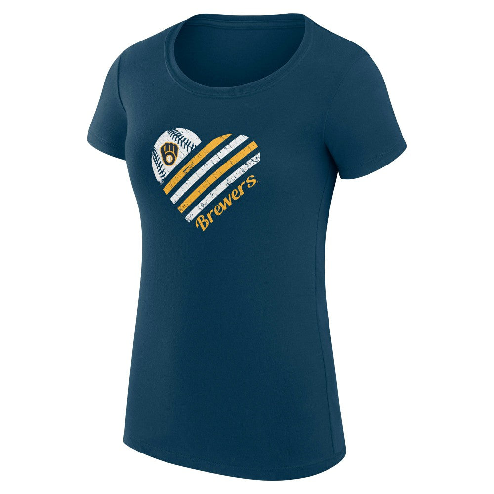 Milwaukee Brewers G-III 4Her by Carl Banks Women's Super-Slim Fit Lightweight Heart Graphic T-Shirt Navy