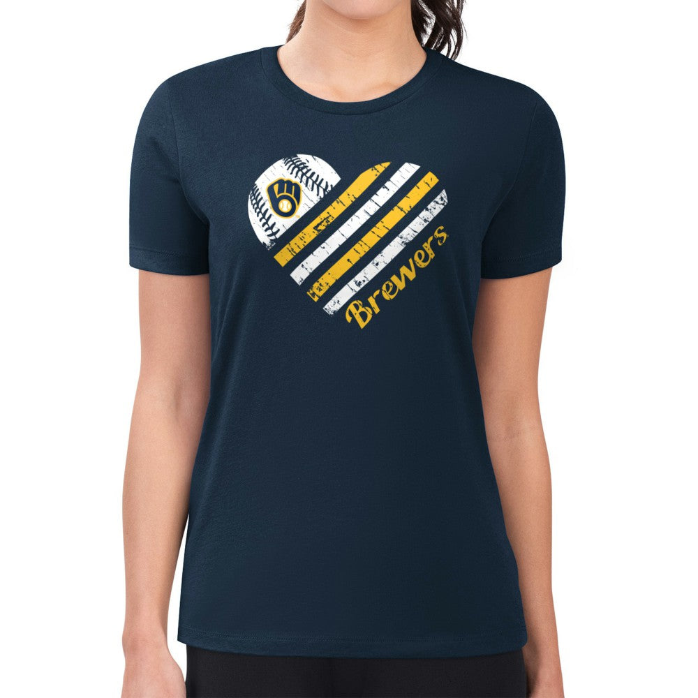 Milwaukee Brewers G-III 4Her by Carl Banks Women's Super-Slim Fit Lightweight Heart Graphic T-Shirt Navy