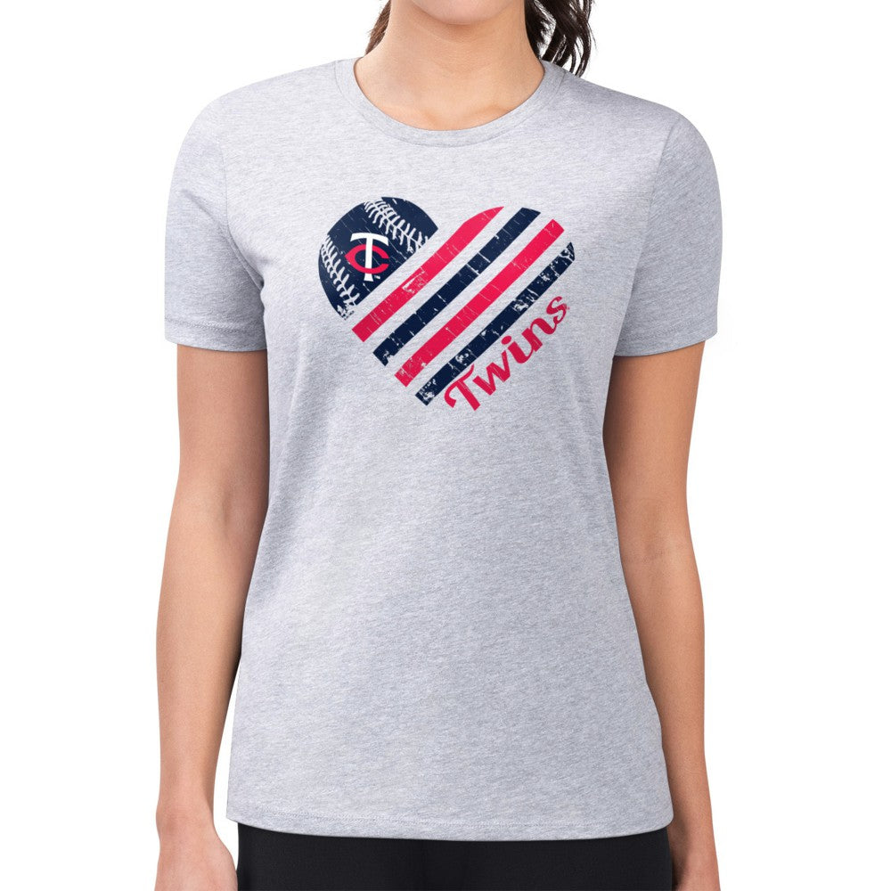 Minnesota Twins G-III 4Her by Carl Banks Women's Super-Slim Fit Lightweight Heart Graphic T-Shirt Heather Gray