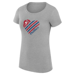 Philadelphia Phillies G-III 4Her by Carl Banks Women's Super-Slim Fit Lightweight Heart Graphic T-Shirt Heather Gray