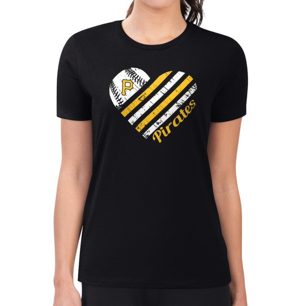 Pittsburgh Pirates G-III 4Her by Carl Banks Women's Super-Slim Fit Lightweight Heart Graphic T-Shirt Black