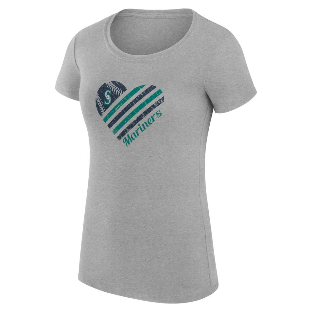Seattle Mariners G-III 4Her by Carl Banks Women's Super-Slim Fit Lightweight Heart Graphic T-Shirt Heather Gray