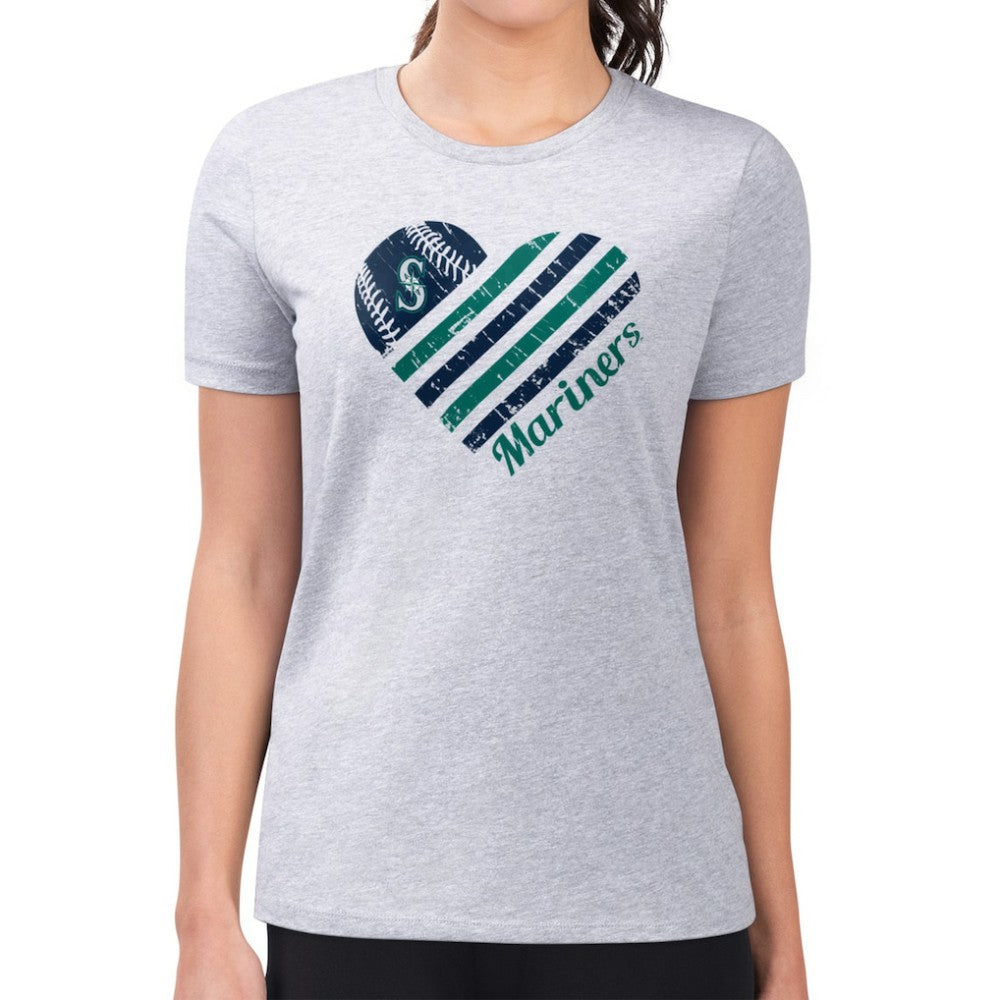 Seattle Mariners G-III 4Her by Carl Banks Women's Super-Slim Fit Lightweight Heart Graphic T-Shirt Heather Gray