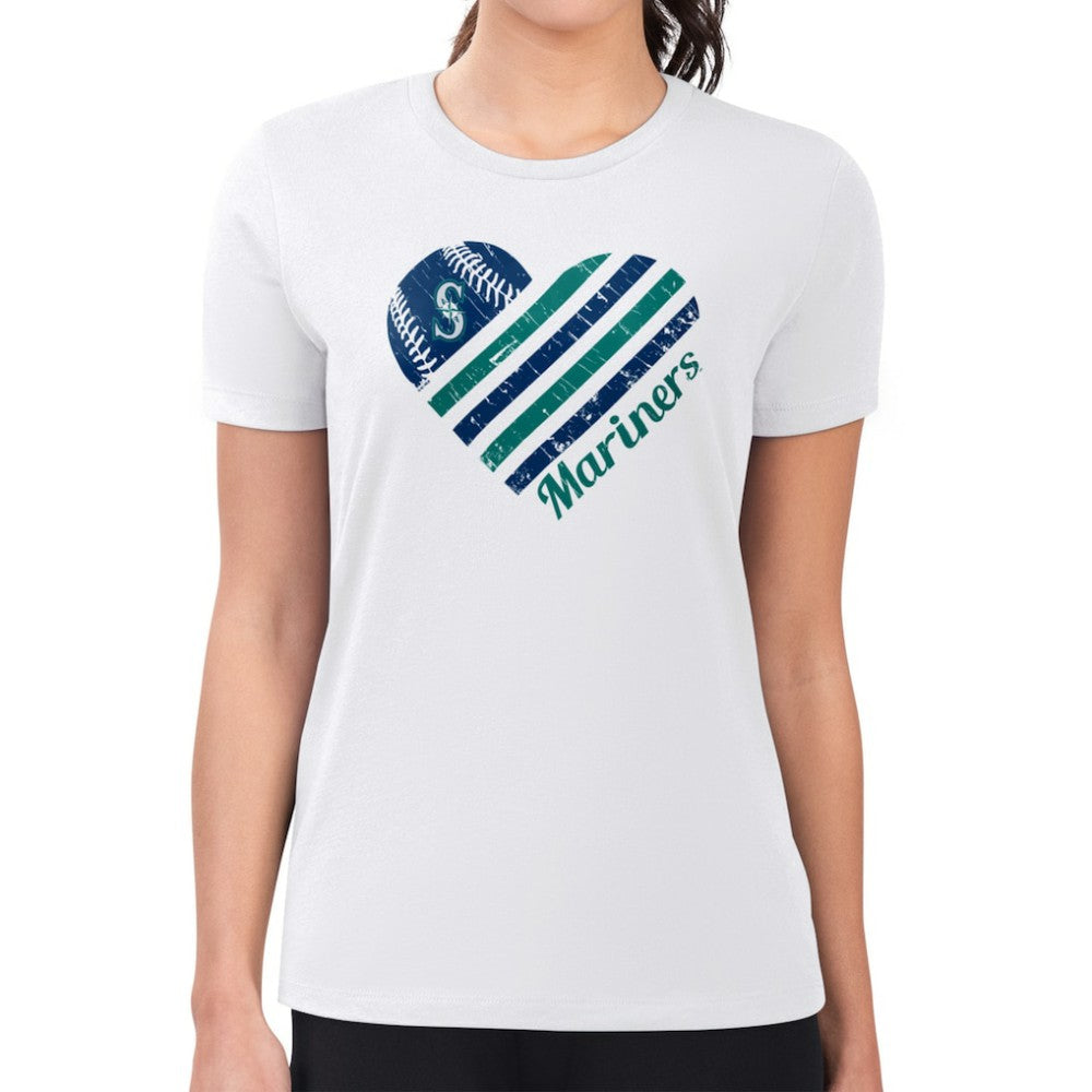 Seattle Mariners G-III 4Her by Carl Banks Women's Super-Slim Fit Lightweight Heart Graphic T-Shirt White